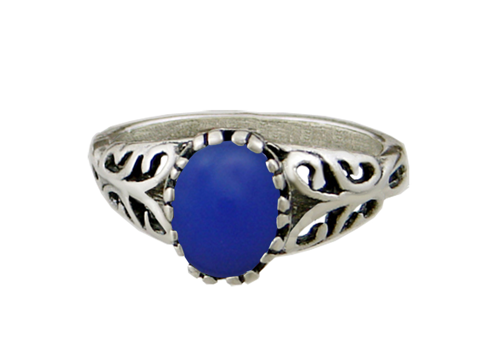 Sterling Silver Filigree Ring With Blue Onyx Size 6